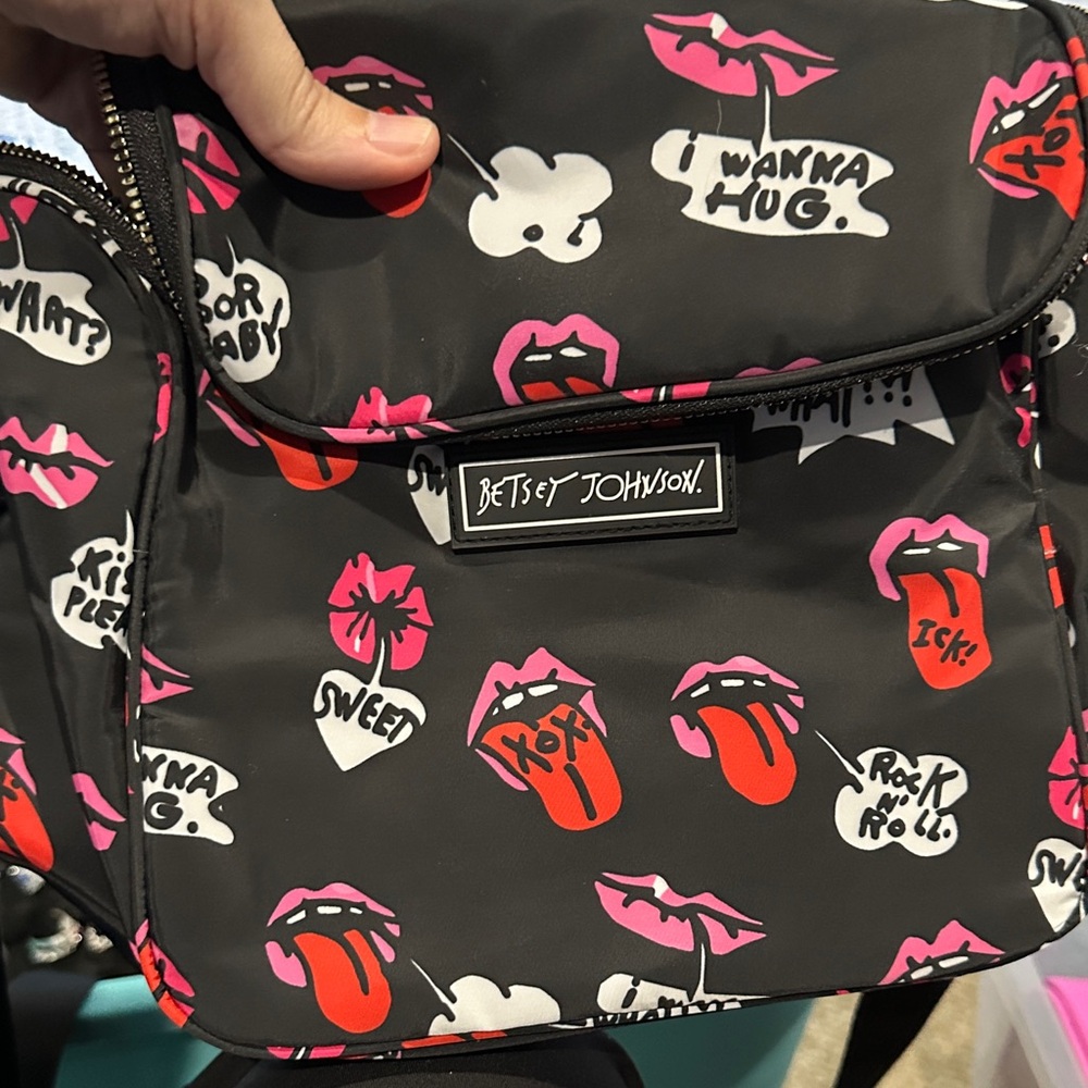 Betsey Johnson Black and Pink Lips Backpack